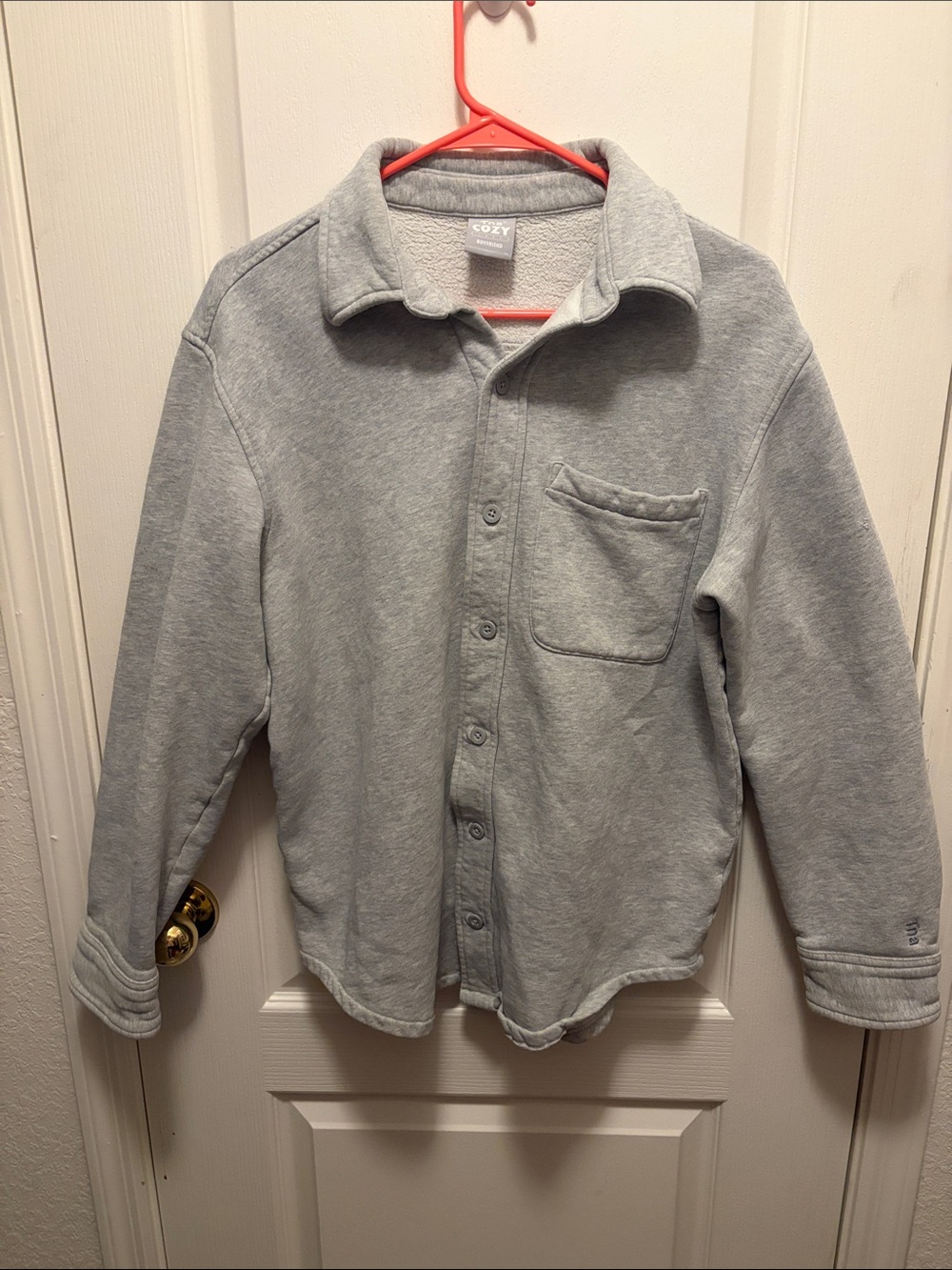 TNA Cozy Fleece Boyfriend Button-up Shirt Jacket in Light Gray - Picture 2 of 7